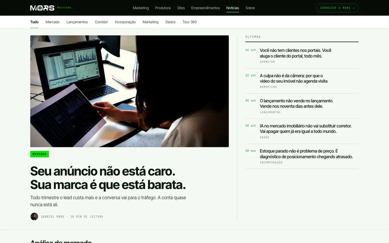 Página notícias do site MORS