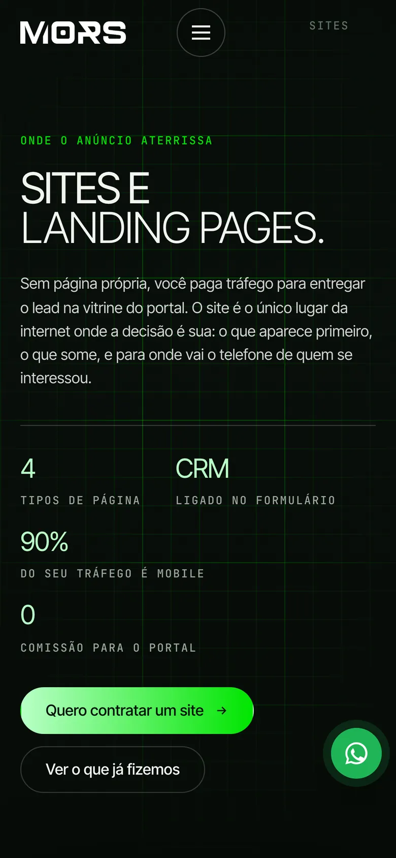 Sites no celular, site MORS
