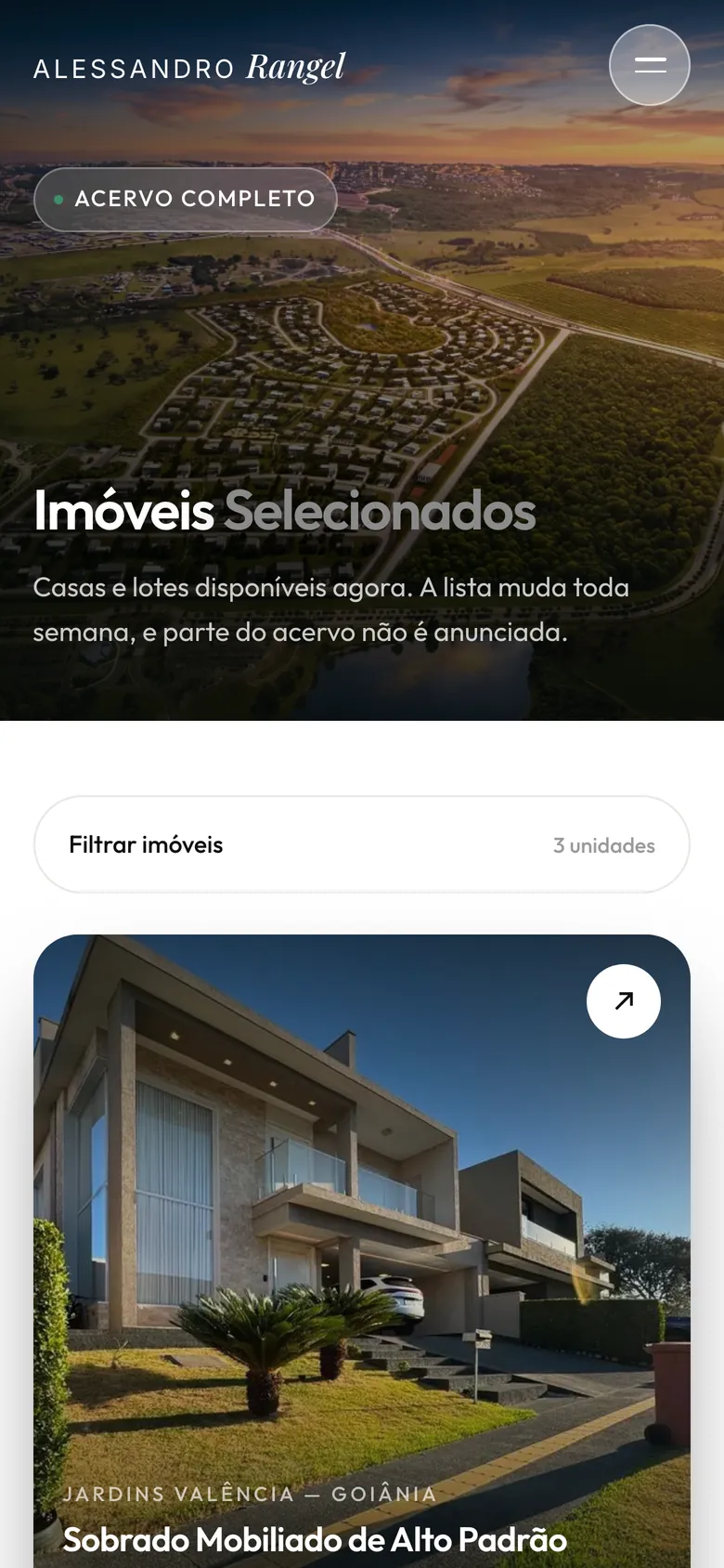 Imóveis no celular, site Alessandro Rangel