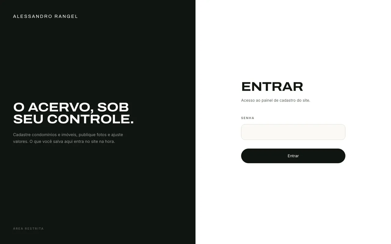 Página painel do site Alessandro Rangel