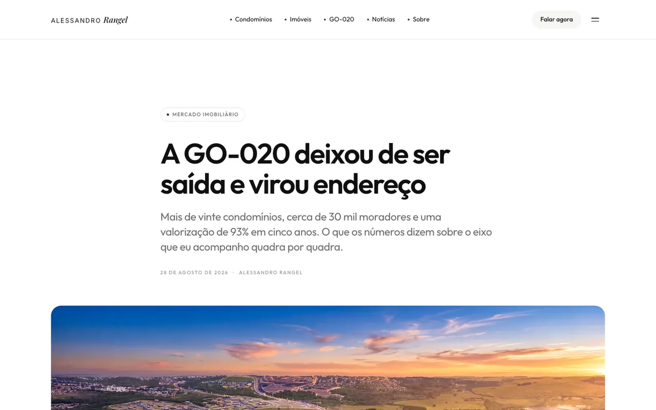 Página matéria do site Alessandro Rangel