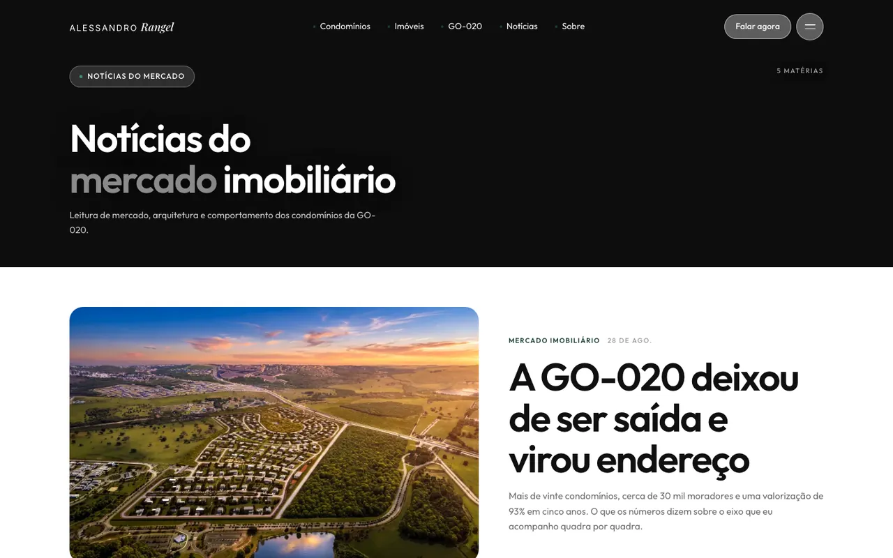 Página notícias do site Alessandro Rangel